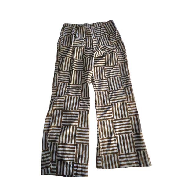Versona wide leg pants size 12 casual comfy brown white Geometric pattern linen - Picture 3 of 5